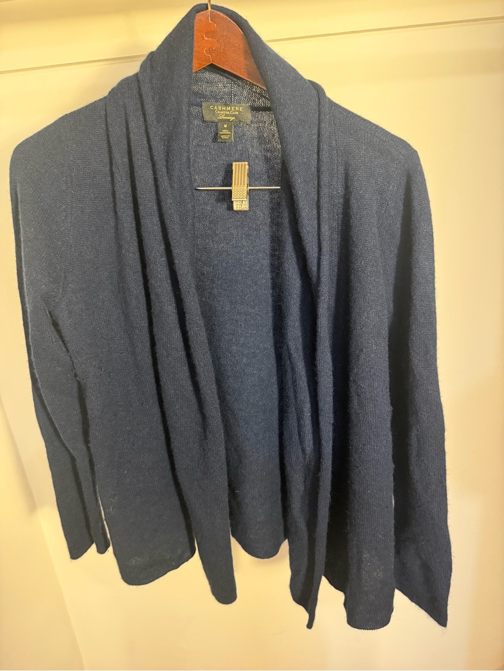 Charter Club Navy Cashmere Open Cardigan M